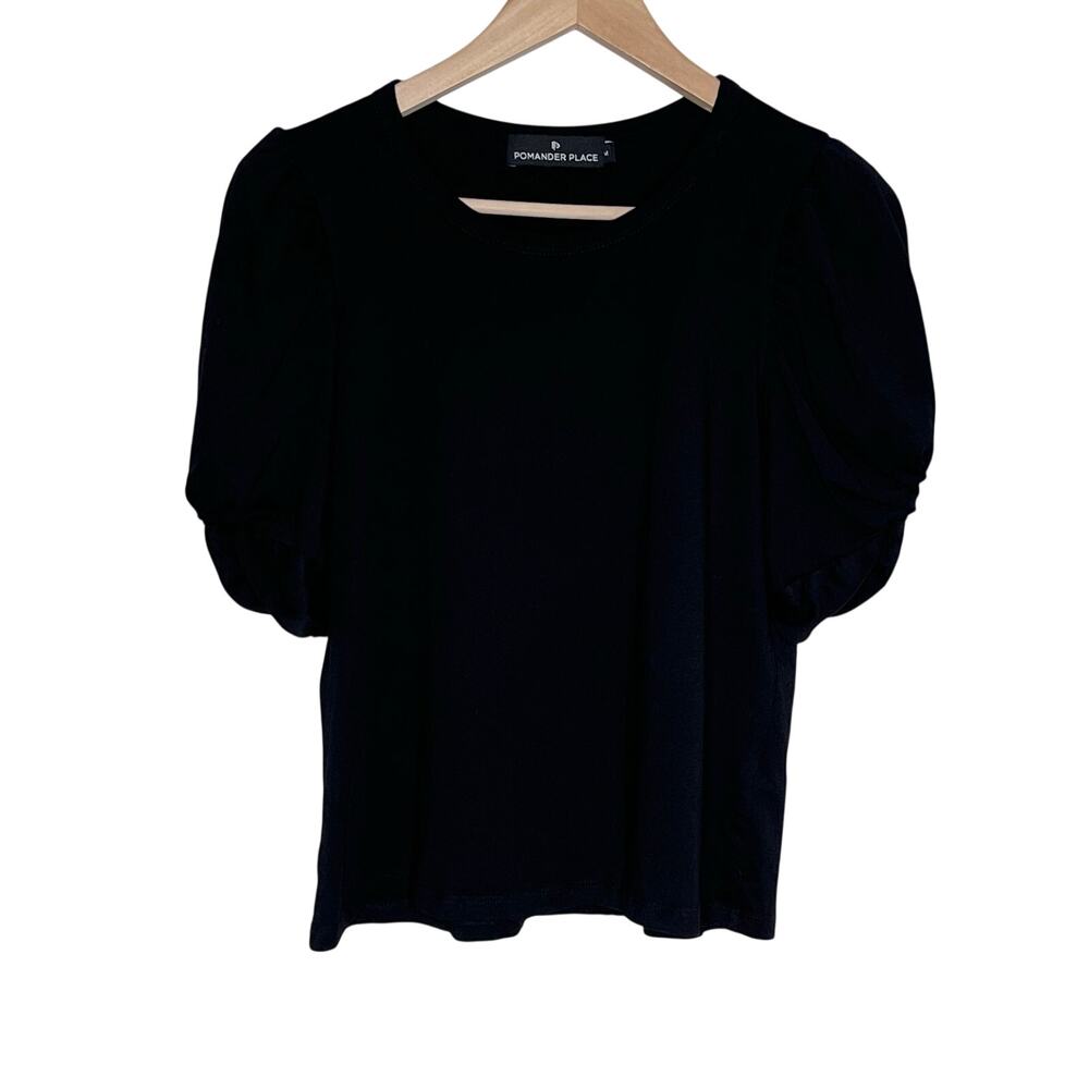 Tuckernuck Pomander Place Black Vesty Puff Sleeve Crewneck Top Size M Cotton Tee - Picture 3 of 10